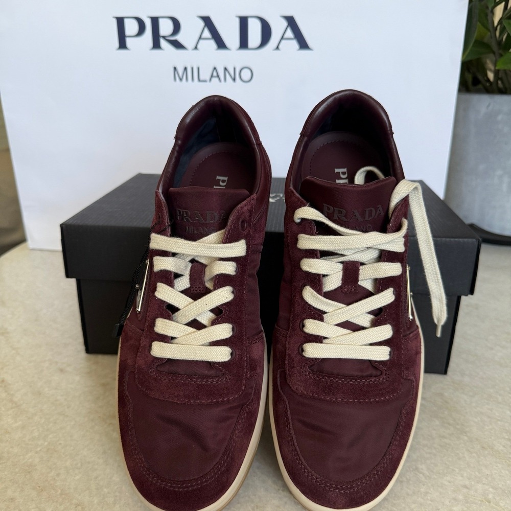 Prada Milano 2EE364 Men Dark Red Suede Fabric Downtown Sneakers shoes UK 9 - Picture 5 of 16